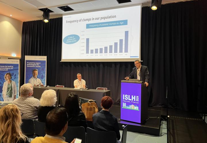 Alexandre Janel talking about Platelet Clumps during CellaVision ISLH Lunch Symposium 2024