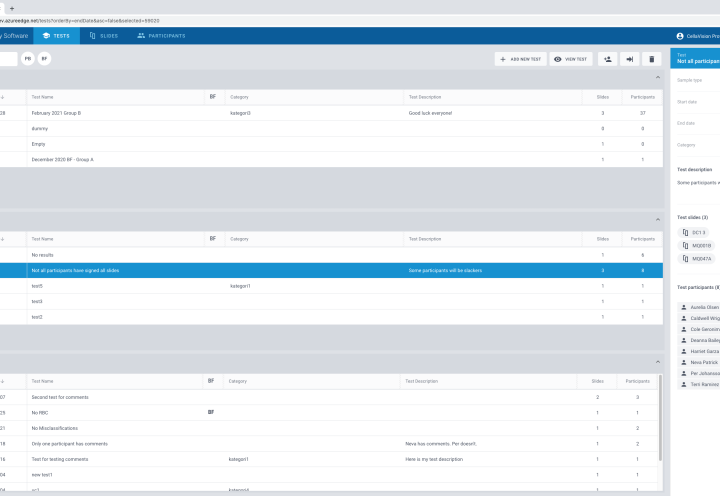 Results view on CellaVision Proficiency Software