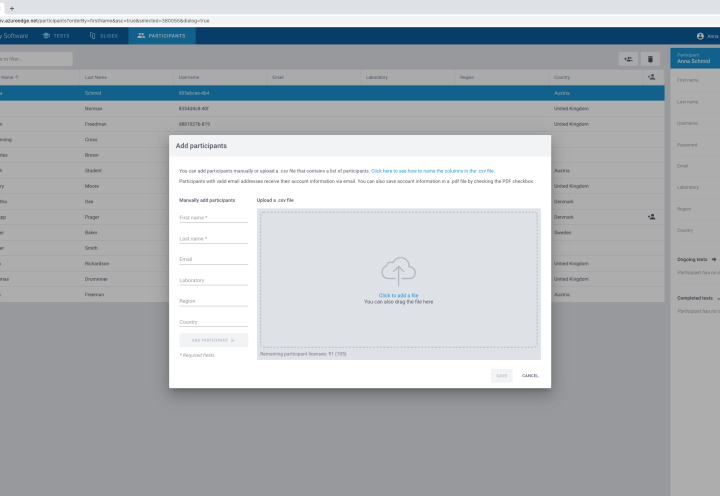 Adding participants on CellaVision Proficiency Software