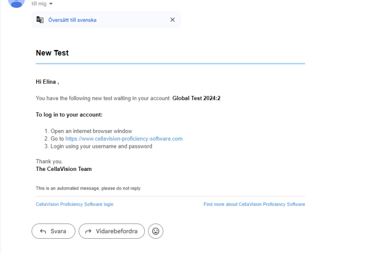 Email notification for participants in test CellaVision Proficiency Software