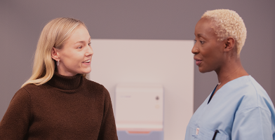 Two women talking at CellaVision Headquarters